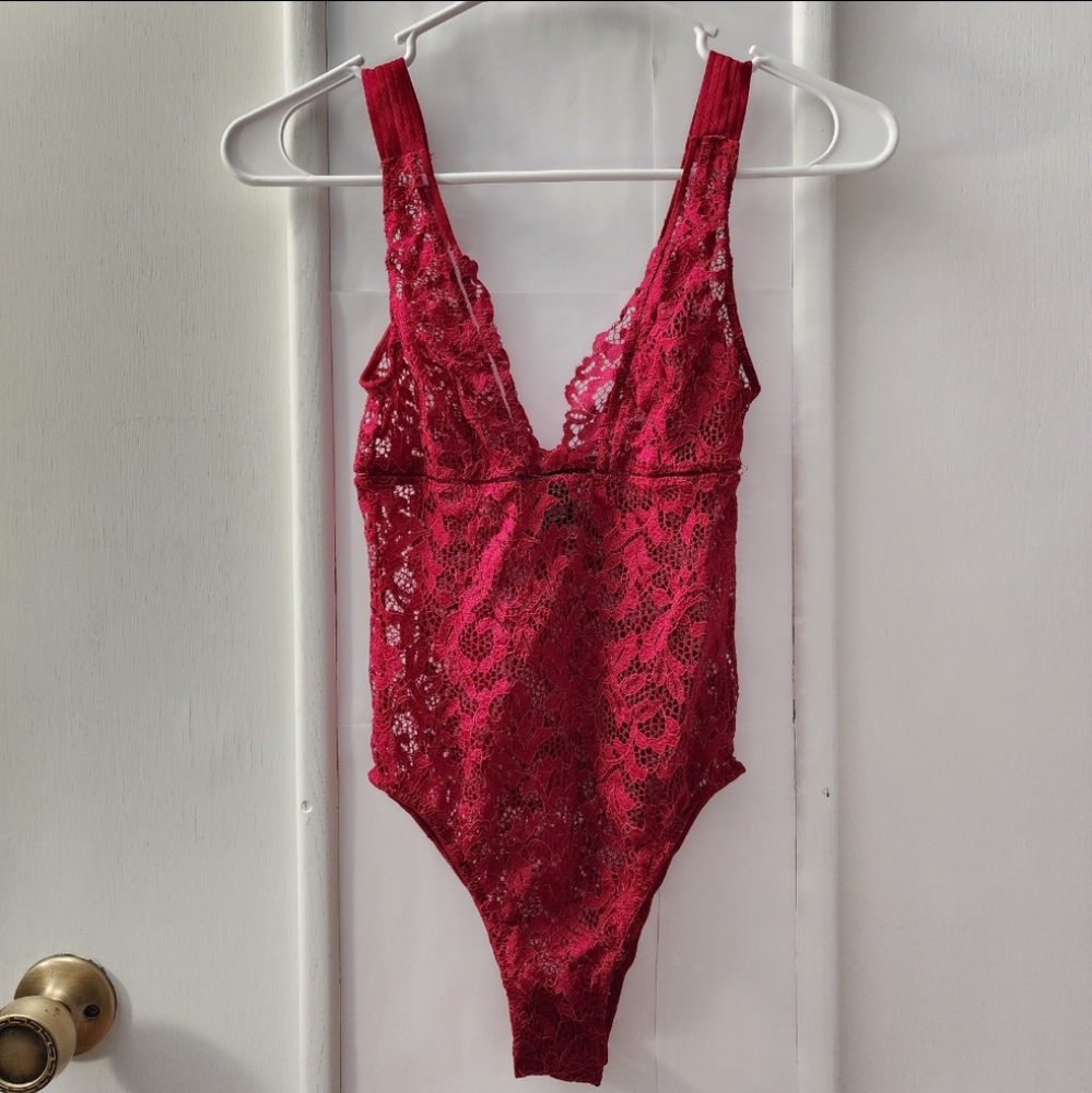 Victoria's Secret Red Lace Teddy Bodysuit One Piece Size XS